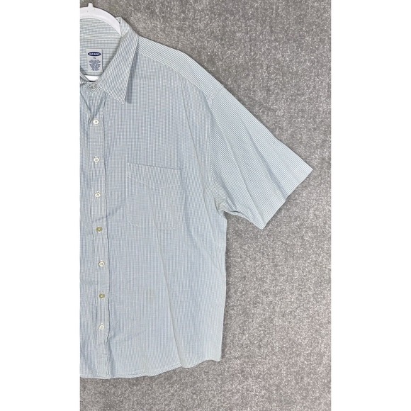 Old Navy Short Sleeve Mini Check Button Up‎ Shirt Mens Size XL Blue White Cotton - Picture 4 of 10